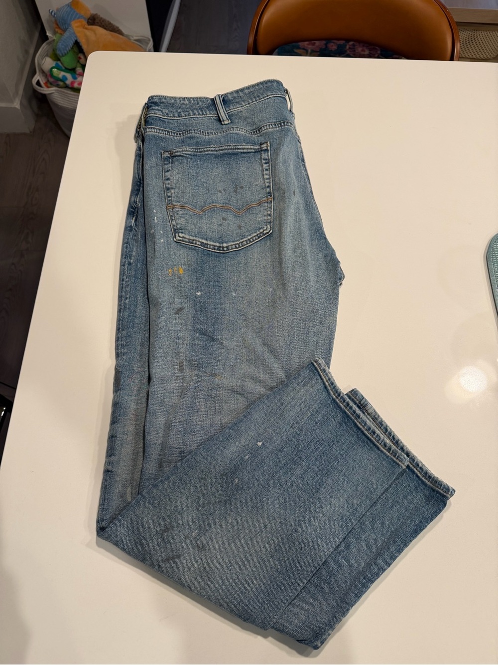 Men's Light Blue Relaxed Fit Jeans Paint Splattered 40x30